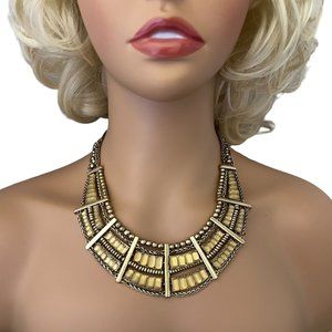 Lucky Brand Gold Statement Necklace Yellow Stone Cleopatra Goddess